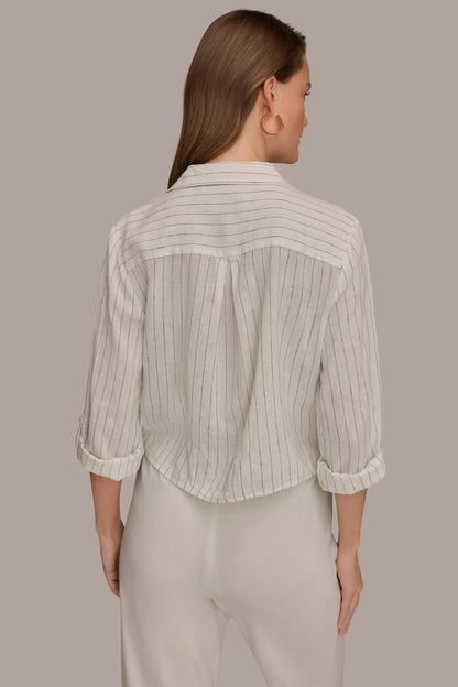 LONG SLEEVE TIE-FRONT BLOUSE