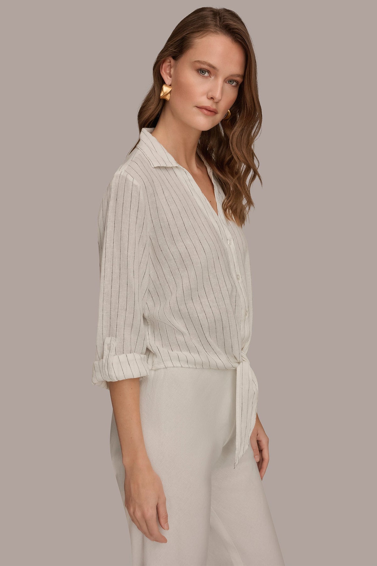 LONG SLEEVE TIE-FRONT BLOUSE