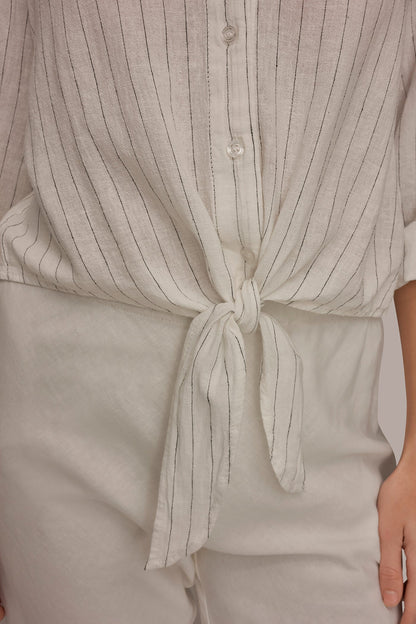 LONG SLEEVE TIE-FRONT BLOUSE