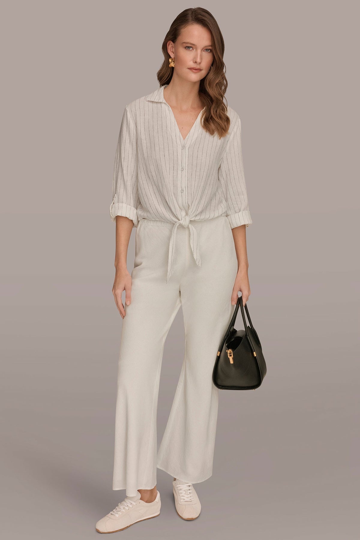 LONG SLEEVE TIE-FRONT BLOUSE
