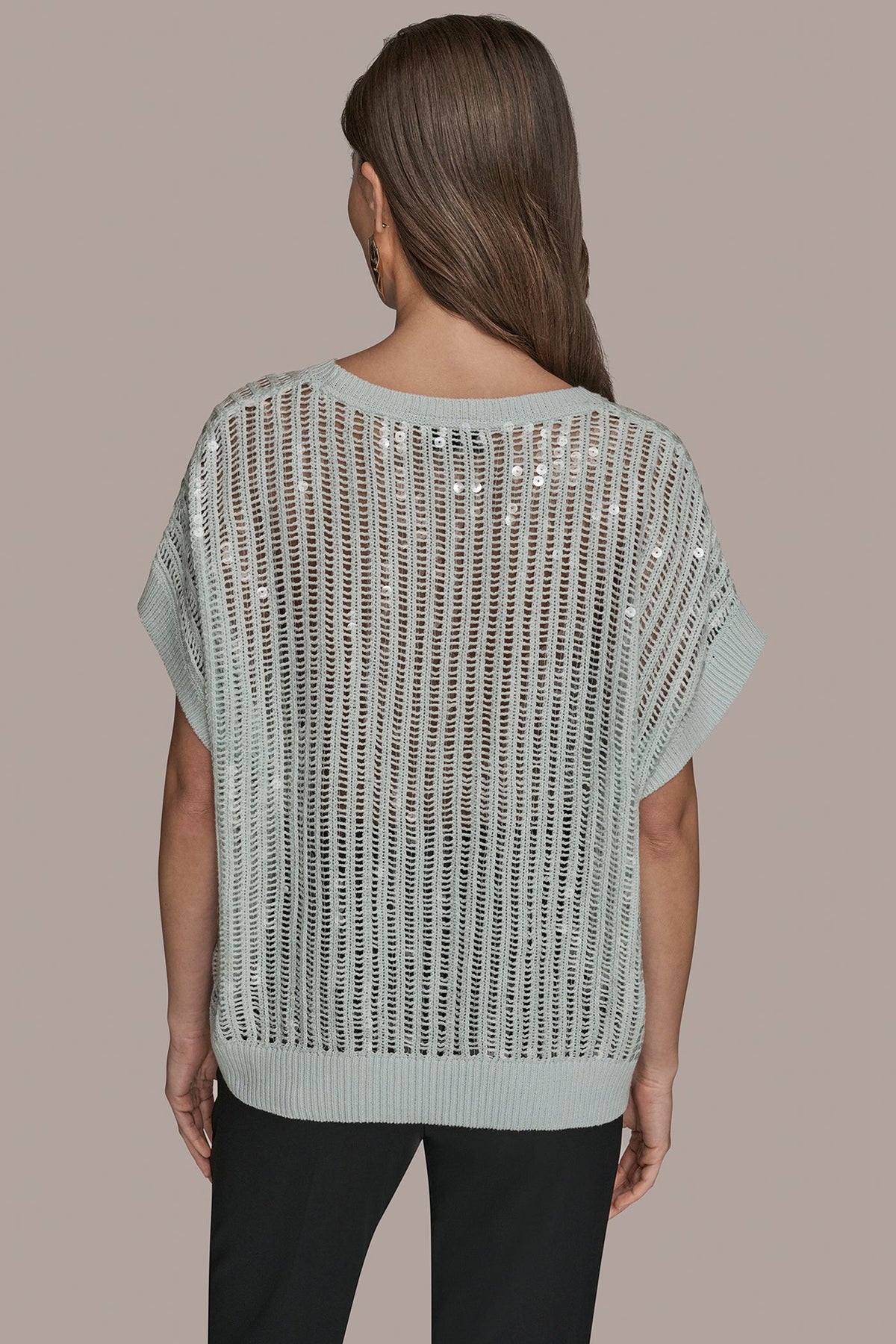 COTTON-BLEND SEQUIN OPEN-KNIT SWEATER
