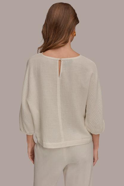 3/4 SLEEVE TWIST CUFF BLOUSE