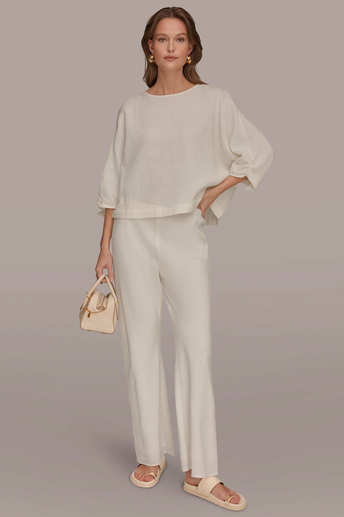 3/4 SLEEVE TWIST CUFF BLOUSE