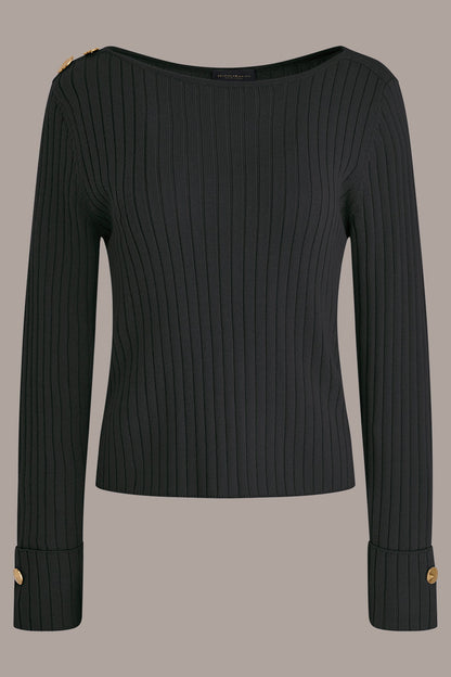 LONG SLEEVE BOATNECK RIBBED BUTTON SWEATER