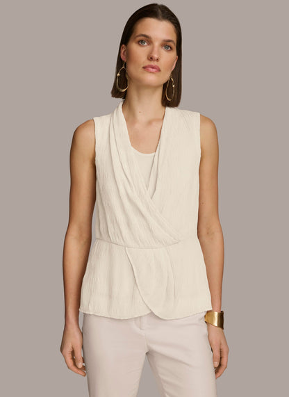 FAUX WRAP PEPLUM TOP