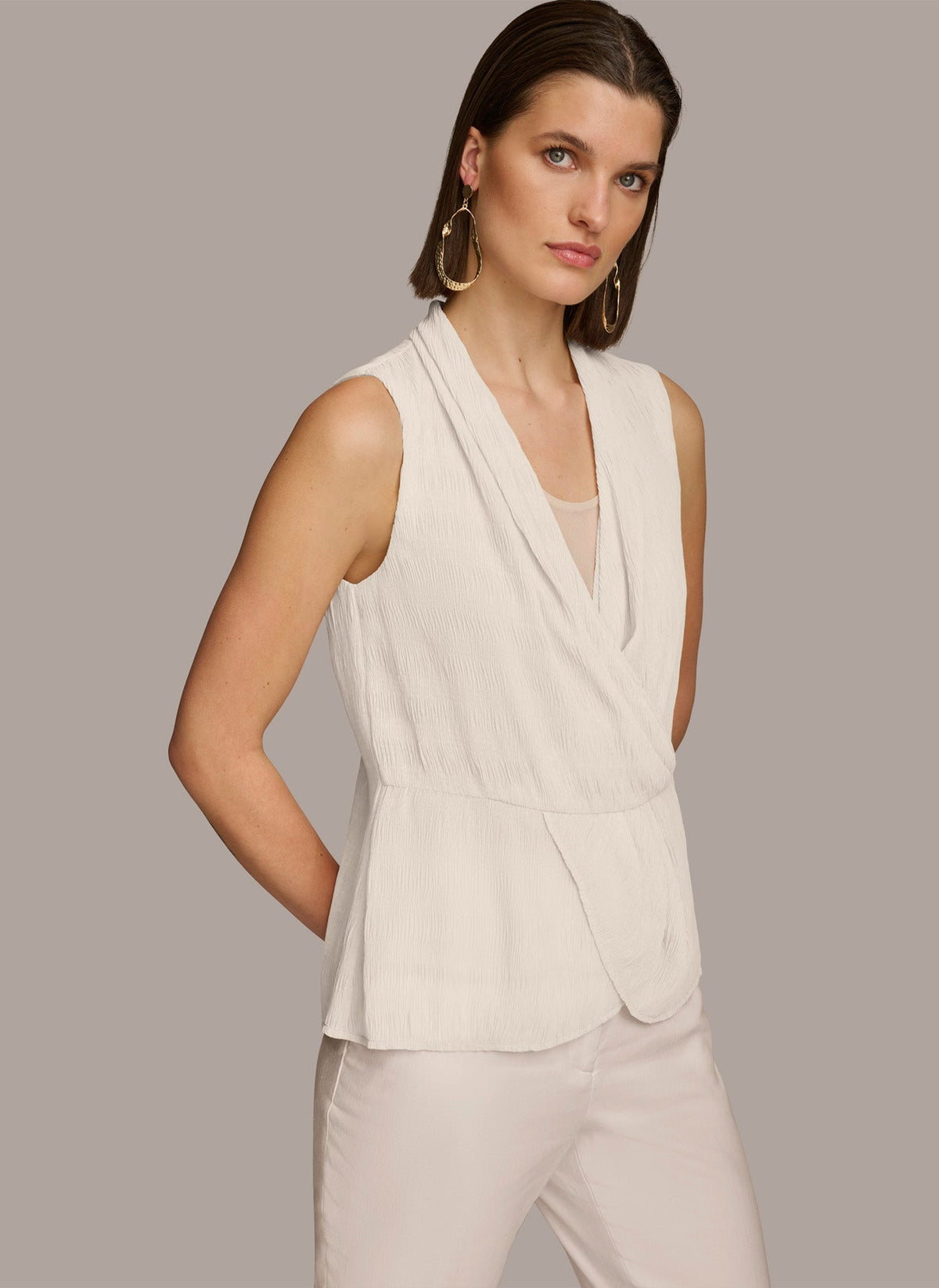 FAUX WRAP PEPLUM TOP