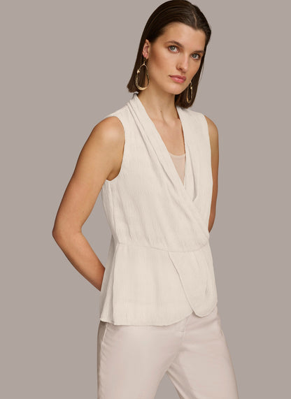 FAUX WRAP PEPLUM TOP