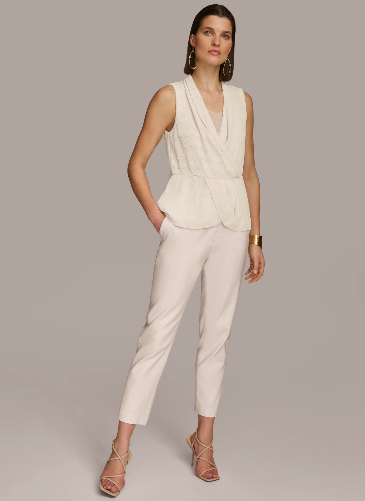 FAUX WRAP PEPLUM TOP