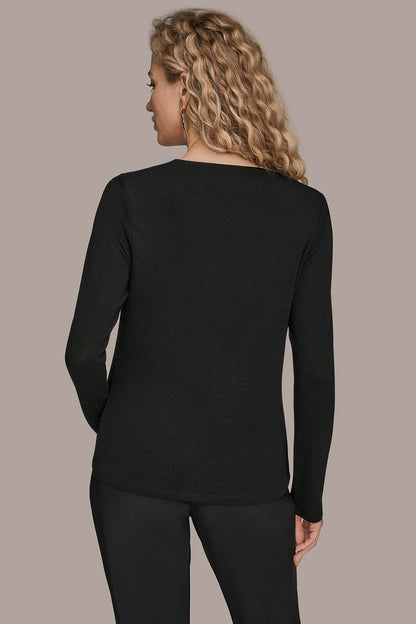 LONG-SLEEVE COWL-NECK FLORAL TOP