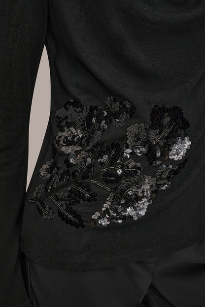 LONG-SLEEVE COWL-NECK FLORAL TOP