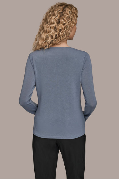 LONG-SLEEVE COWL-NECK FLORAL TOP