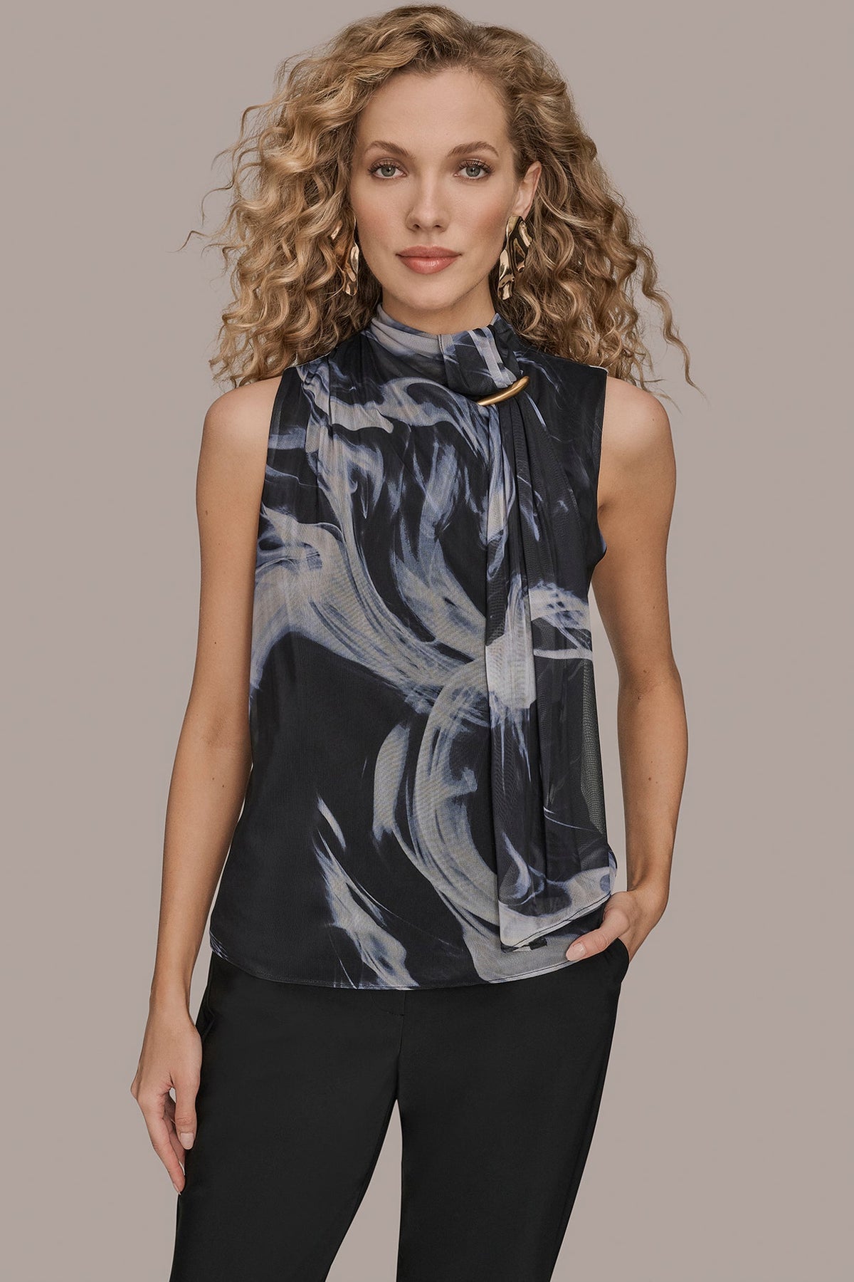 TIE-NECK HALTER BLOUSE