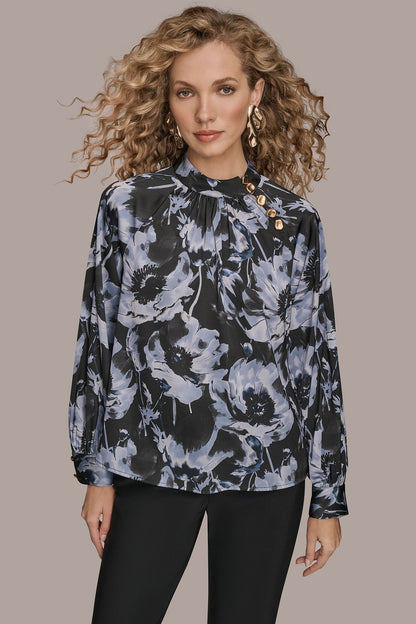 BUTTON-NECK BLOUSE