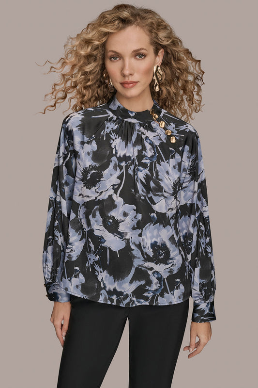 BUTTON-NECK BLOUSE