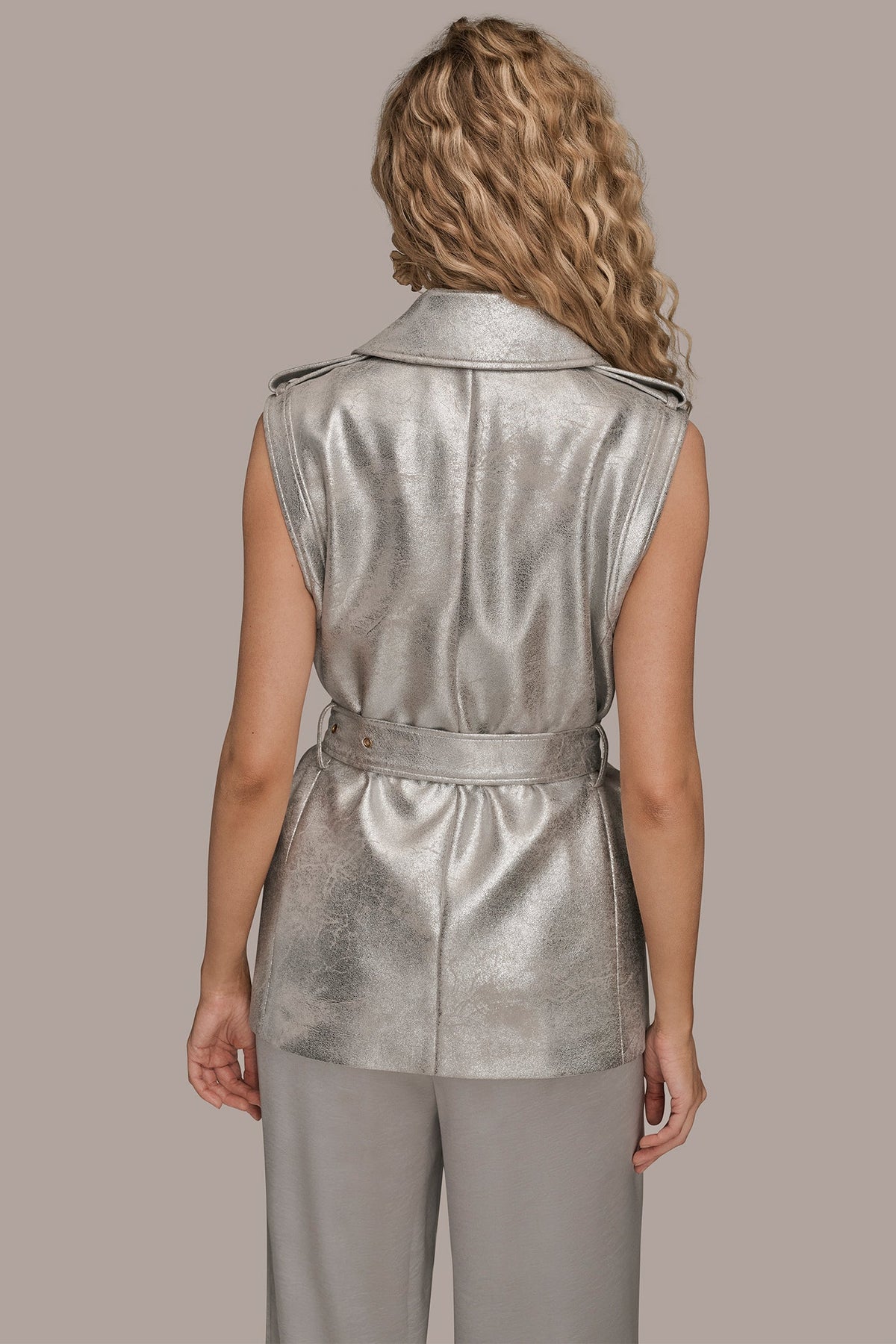 METALLIC BELTED VEST