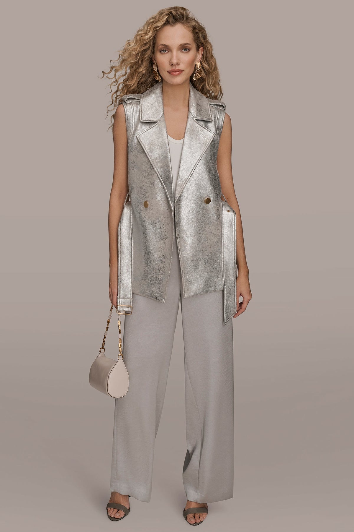METALLIC BELTED VEST
