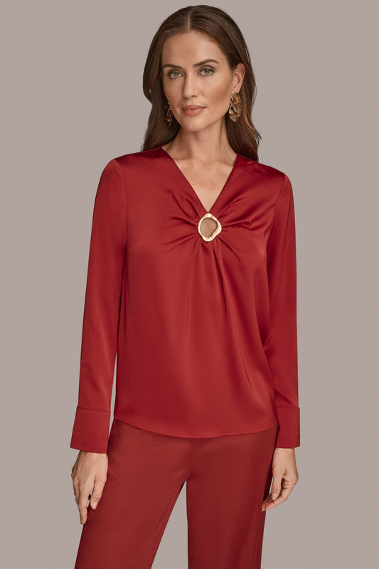 LONG SLEEVE RING V-NECK BLOUSE