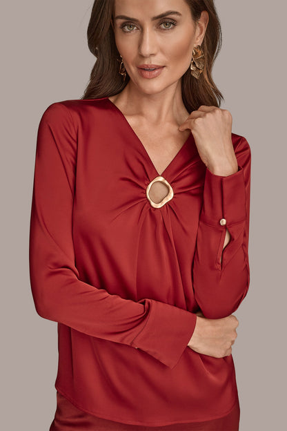 LONG SLEEVE RING V-NECK BLOUSE
