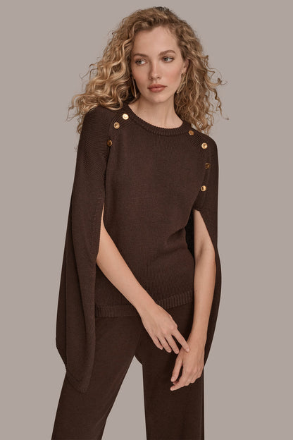 CAPE-EFFECT BUTTON SWEATER