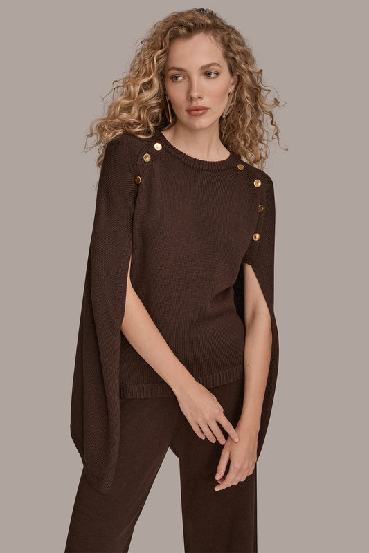 CAPE-EFFECT BUTTON SWEATER