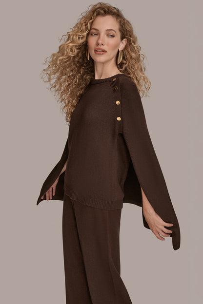 CAPE-EFFECT BUTTON SWEATER