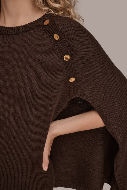 CAPE-EFFECT BUTTON SWEATER