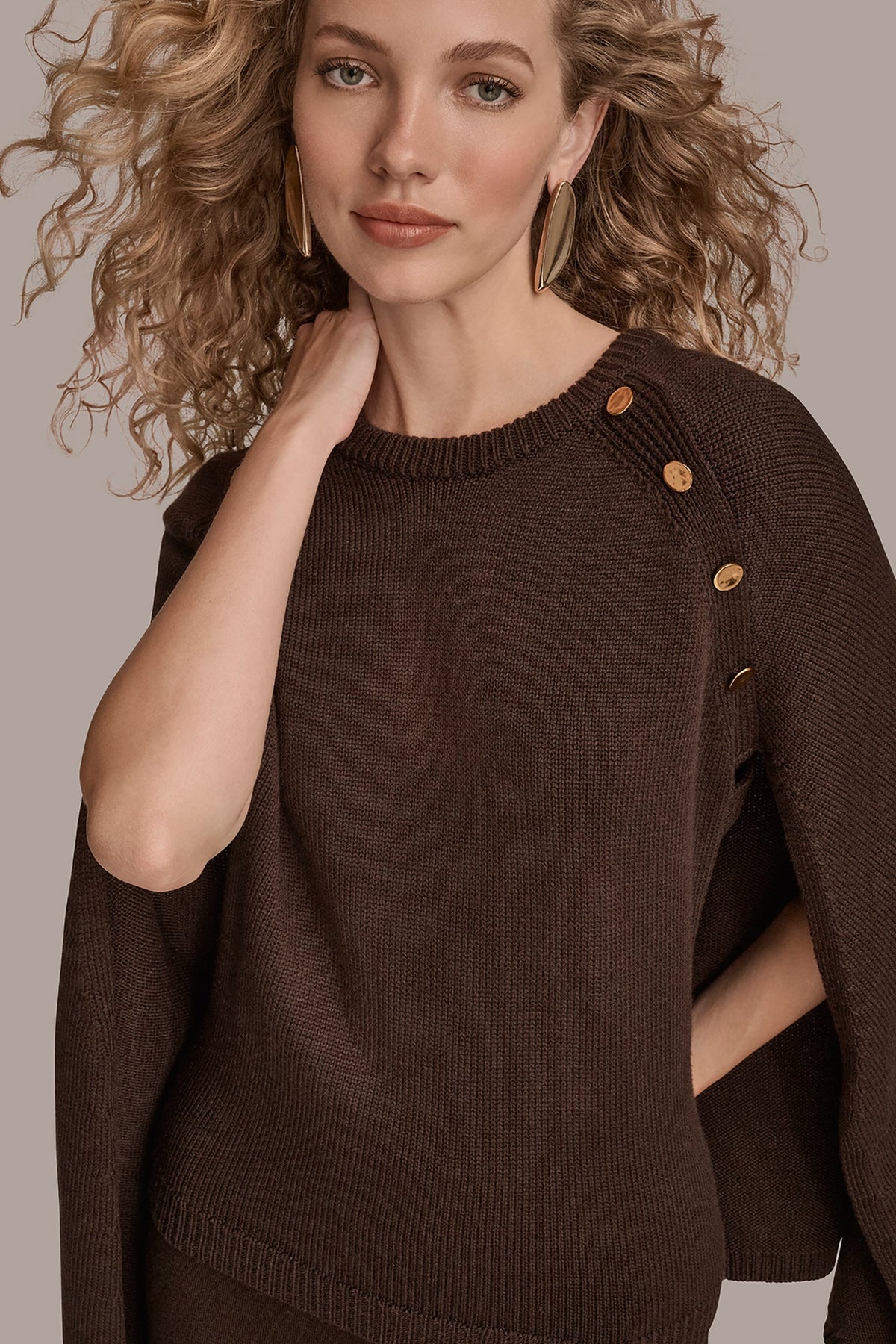 CAPE-EFFECT BUTTON SWEATER