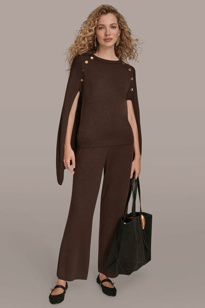 CAPE-EFFECT BUTTON SWEATER