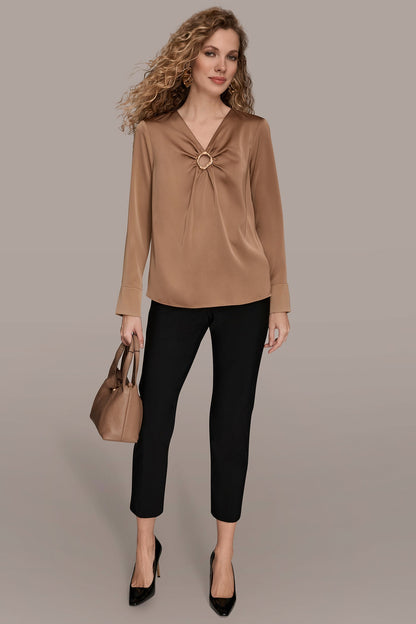 LONG SLEEVE RING V-NECK BLOUSE