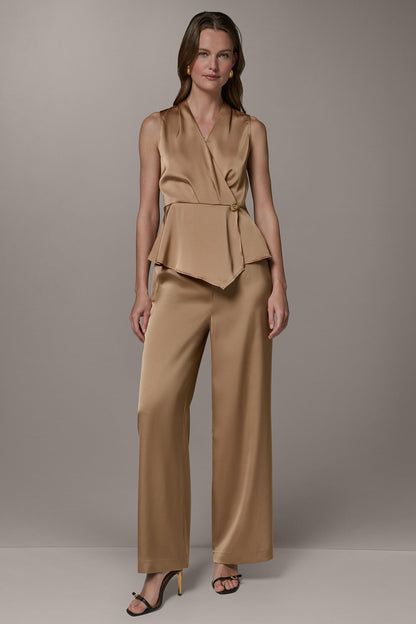 SLEEVELESS WRAP-EFFECT ASYMMETRIC PEPLUM BLOUSE