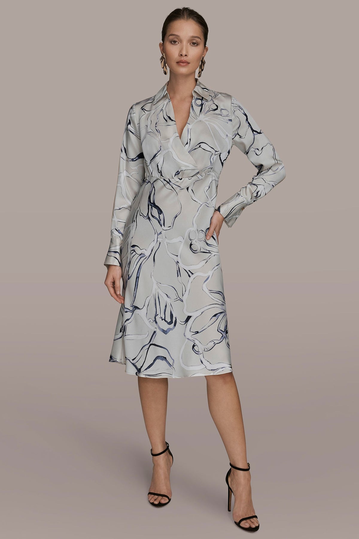 COTTON PRINTED MIDI SHIRT DRESS