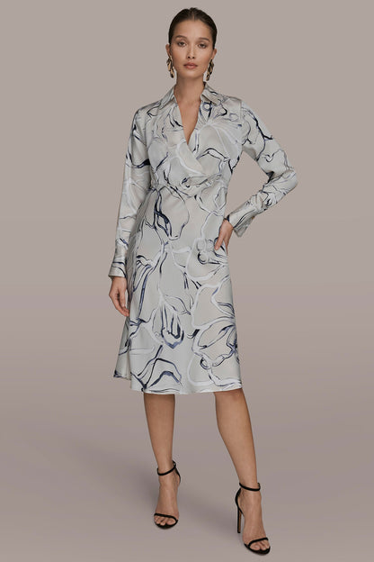 COTTON PRINTED MIDI SHIRT DRESS
