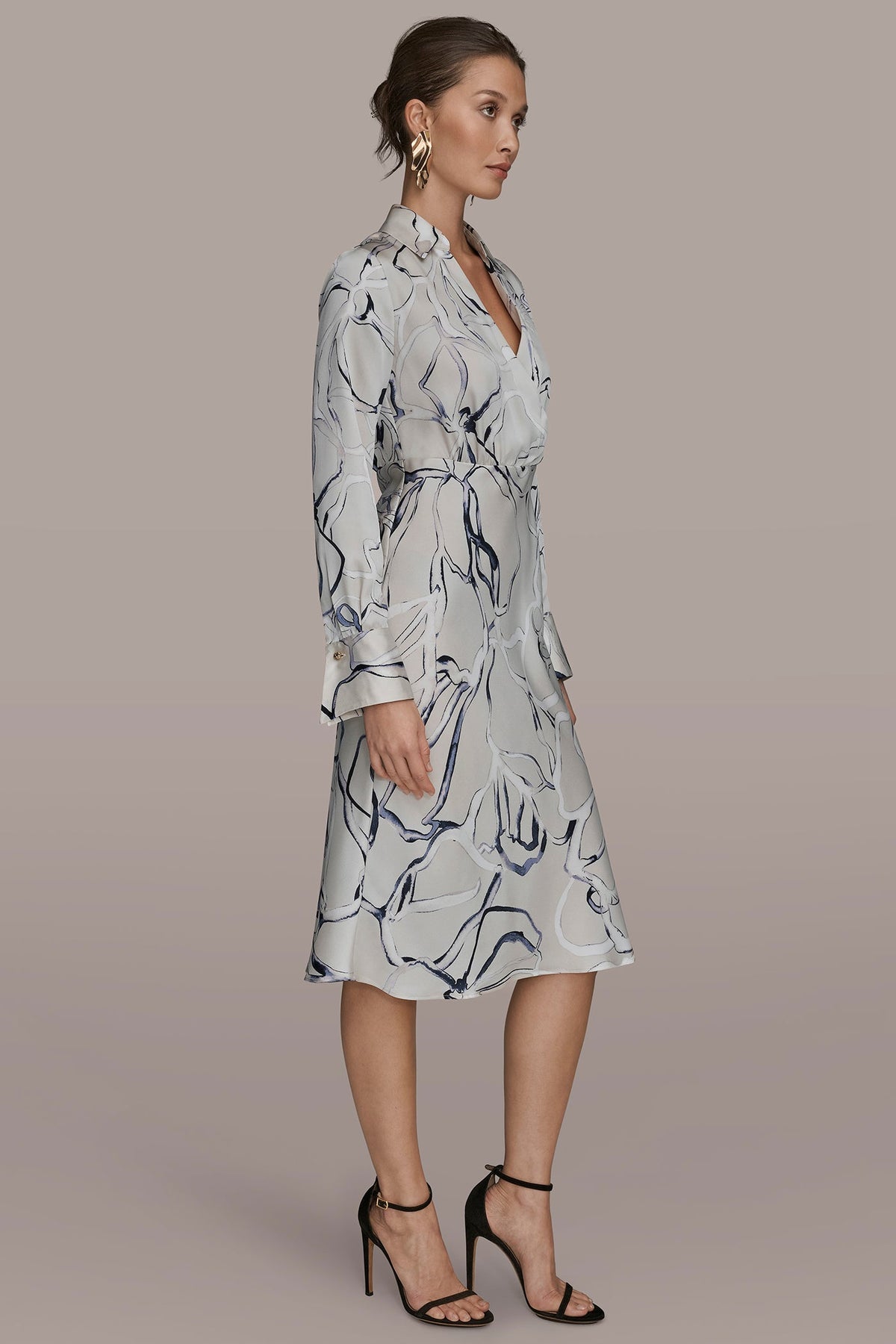 COTTON PRINTED MIDI SHIRT DRESS
