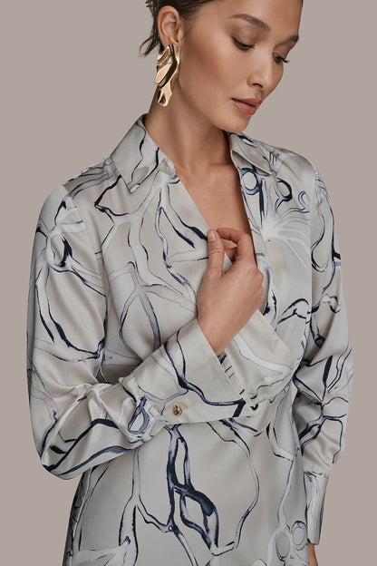 COTTON PRINTED MIDI SHIRT DRESS