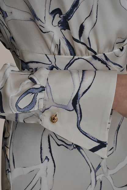 COTTON PRINTED MIDI SHIRT DRESS