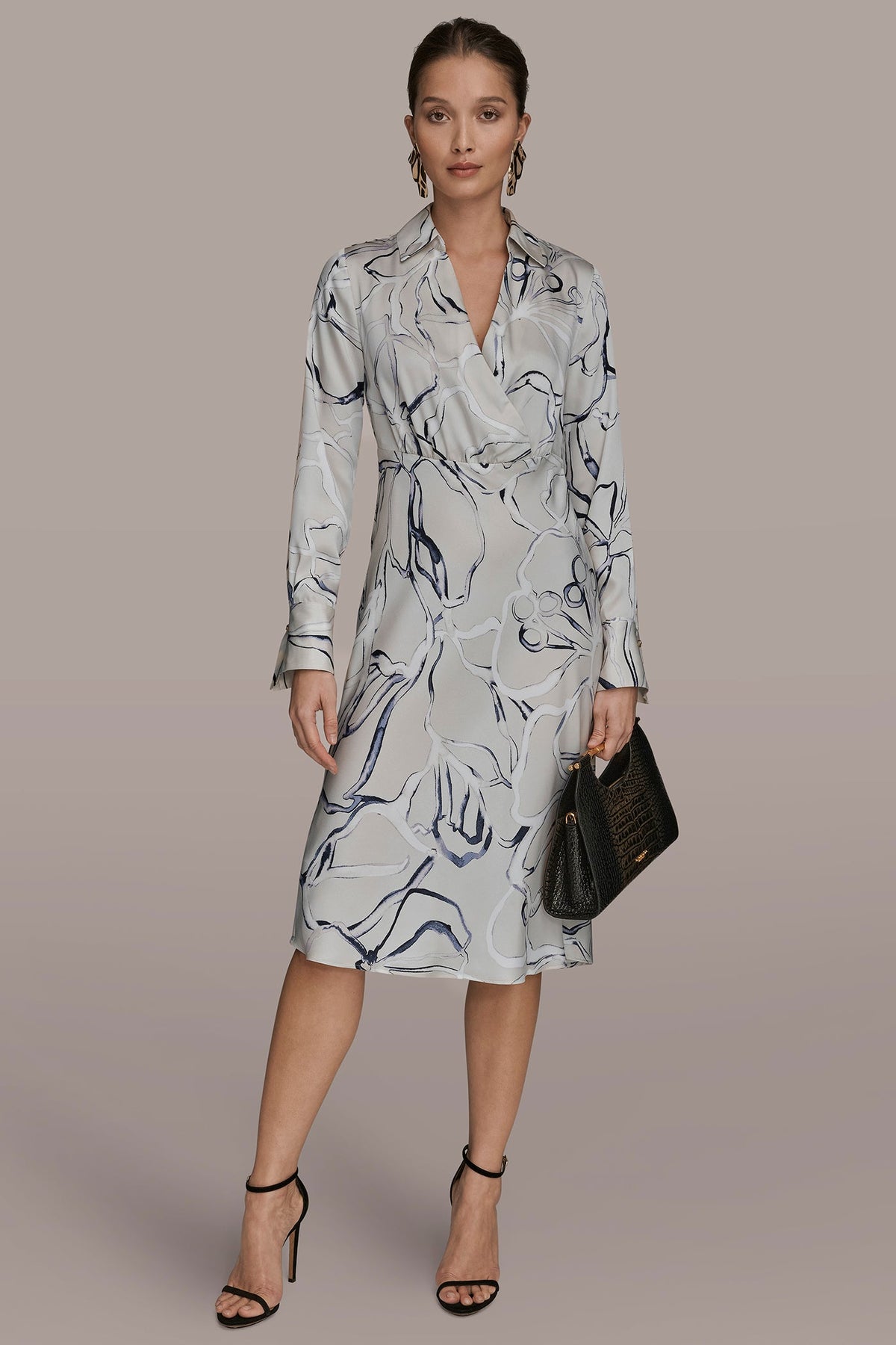 COTTON PRINTED MIDI SHIRT DRESS