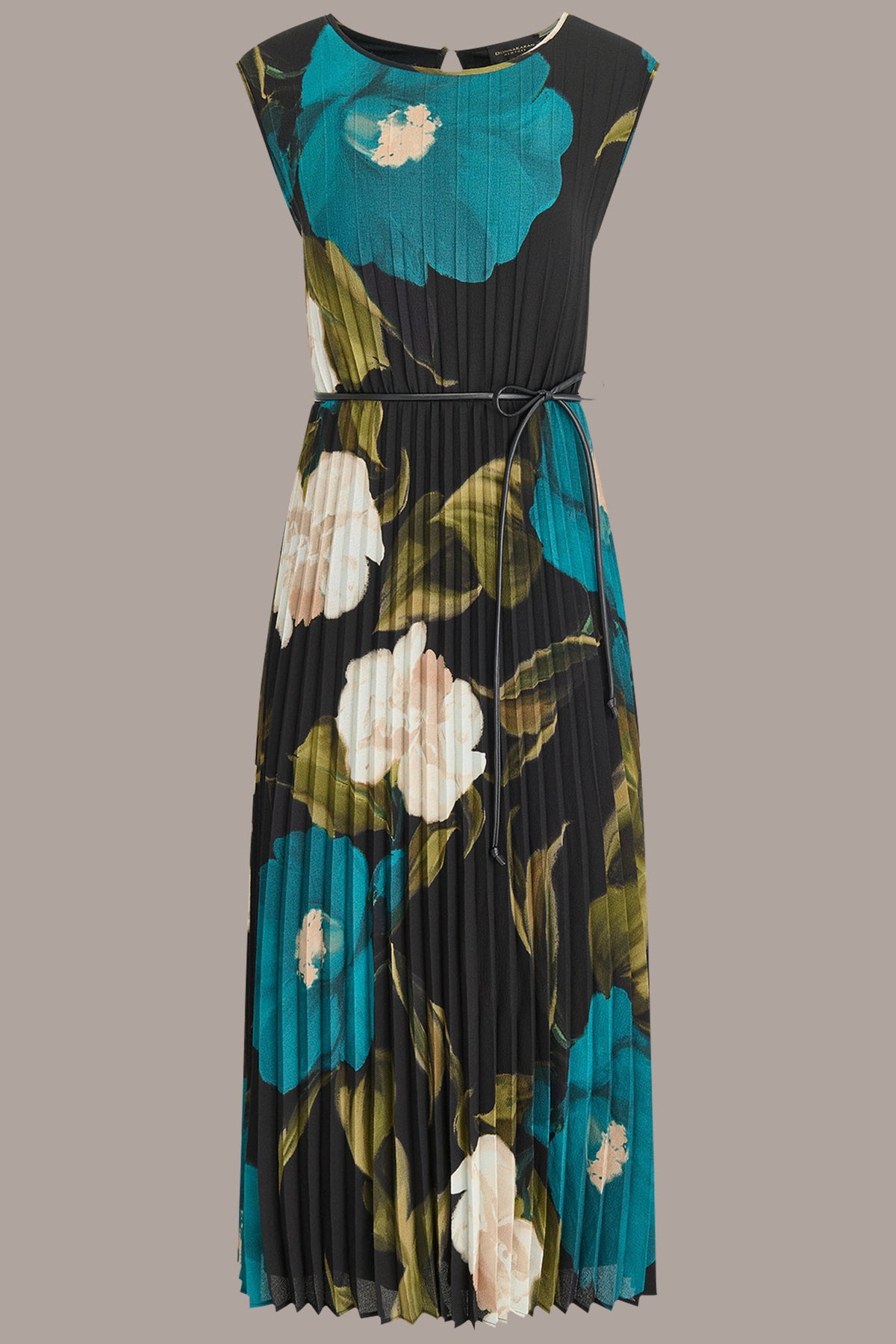 CHIFFON FLORAL PLEATED MAXI DRESS