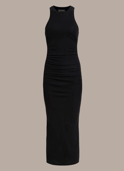 SLEEVELESS MIDI RUCHED DRESS