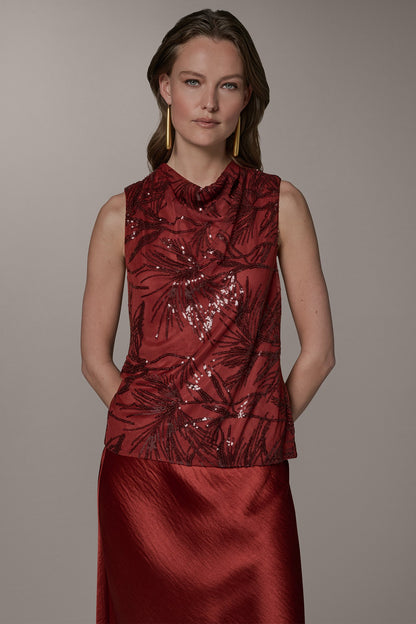 SLEEVELESS COWL NECK SEQUIN BLOUSE