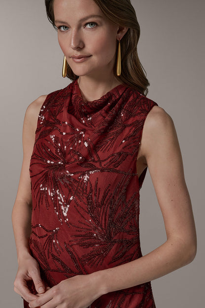 SLEEVELESS COWL NECK SEQUIN BLOUSE