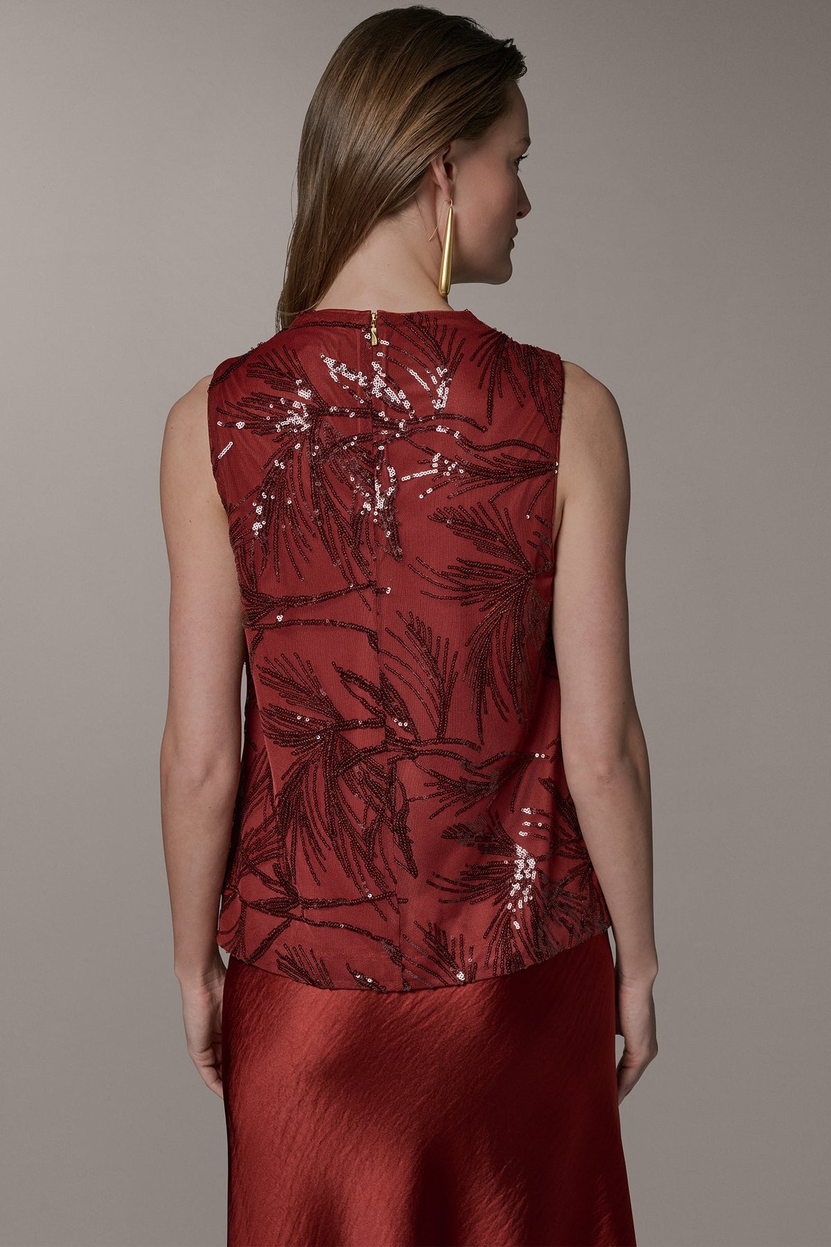 SLEEVELESS COWL NECK SEQUIN BLOUSE