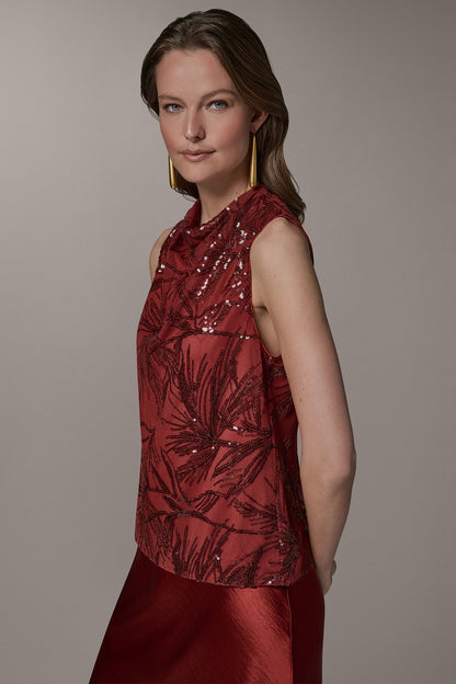 SLEEVELESS COWL NECK SEQUIN BLOUSE