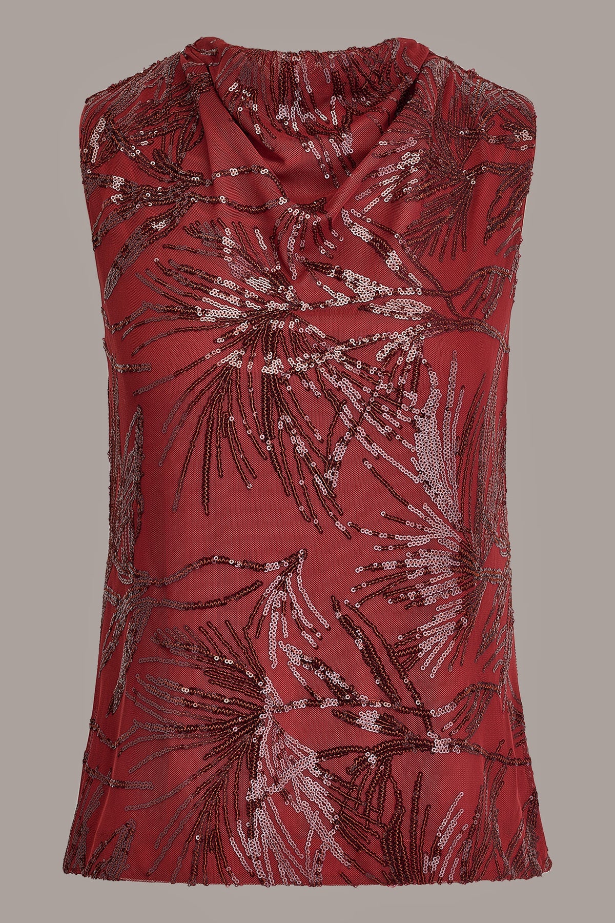 SLEEVELESS COWL NECK SEQUIN BLOUSE