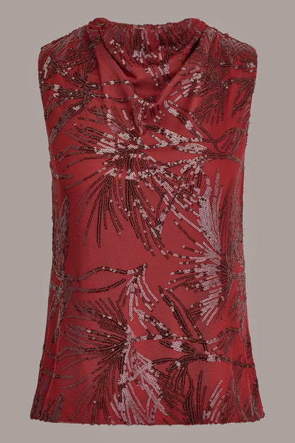 SLEEVELESS COWL NECK SEQUIN BLOUSE
