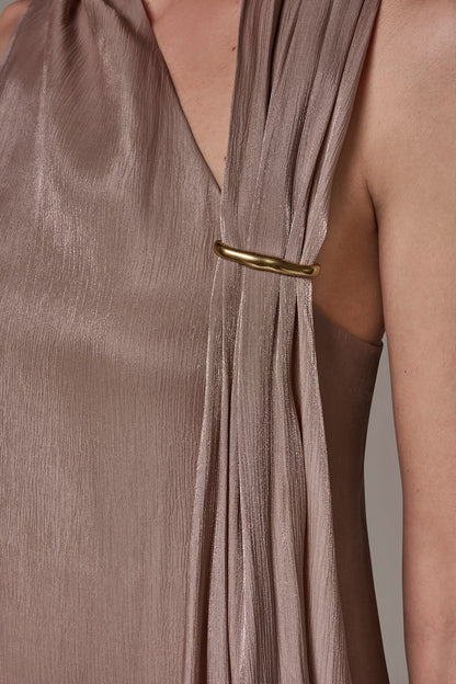 METALLIC ASYMMETRIC SCARF HALTER BLOUSE