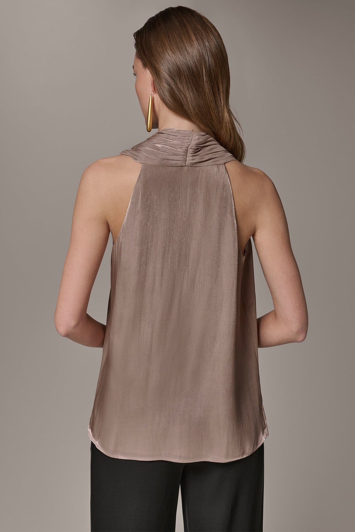 METALLIC ASYMMETRIC SCARF HALTER BLOUSE