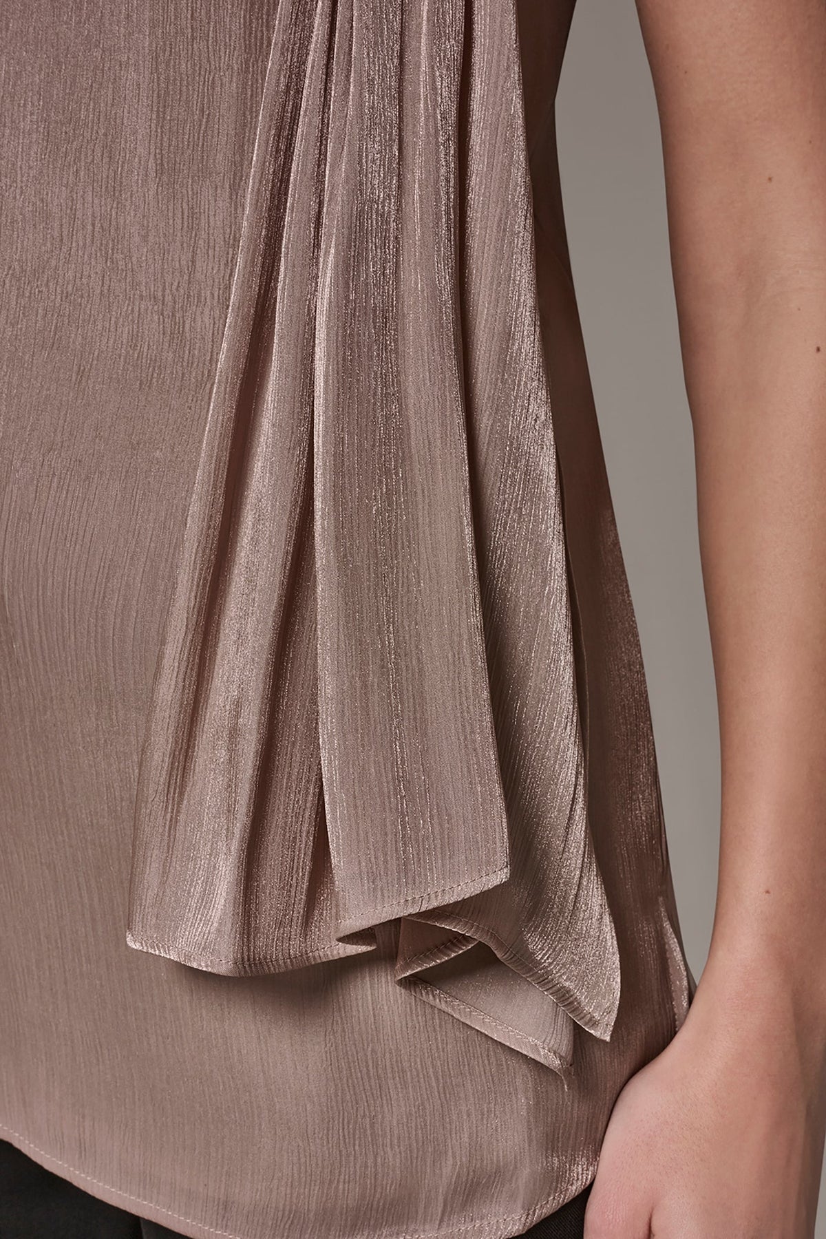 METALLIC ASYMMETRIC SCARF HALTER BLOUSE