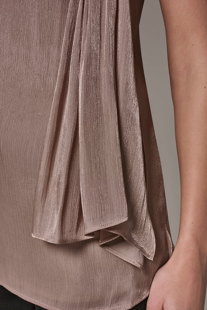 METALLIC ASYMMETRIC SCARF HALTER BLOUSE
