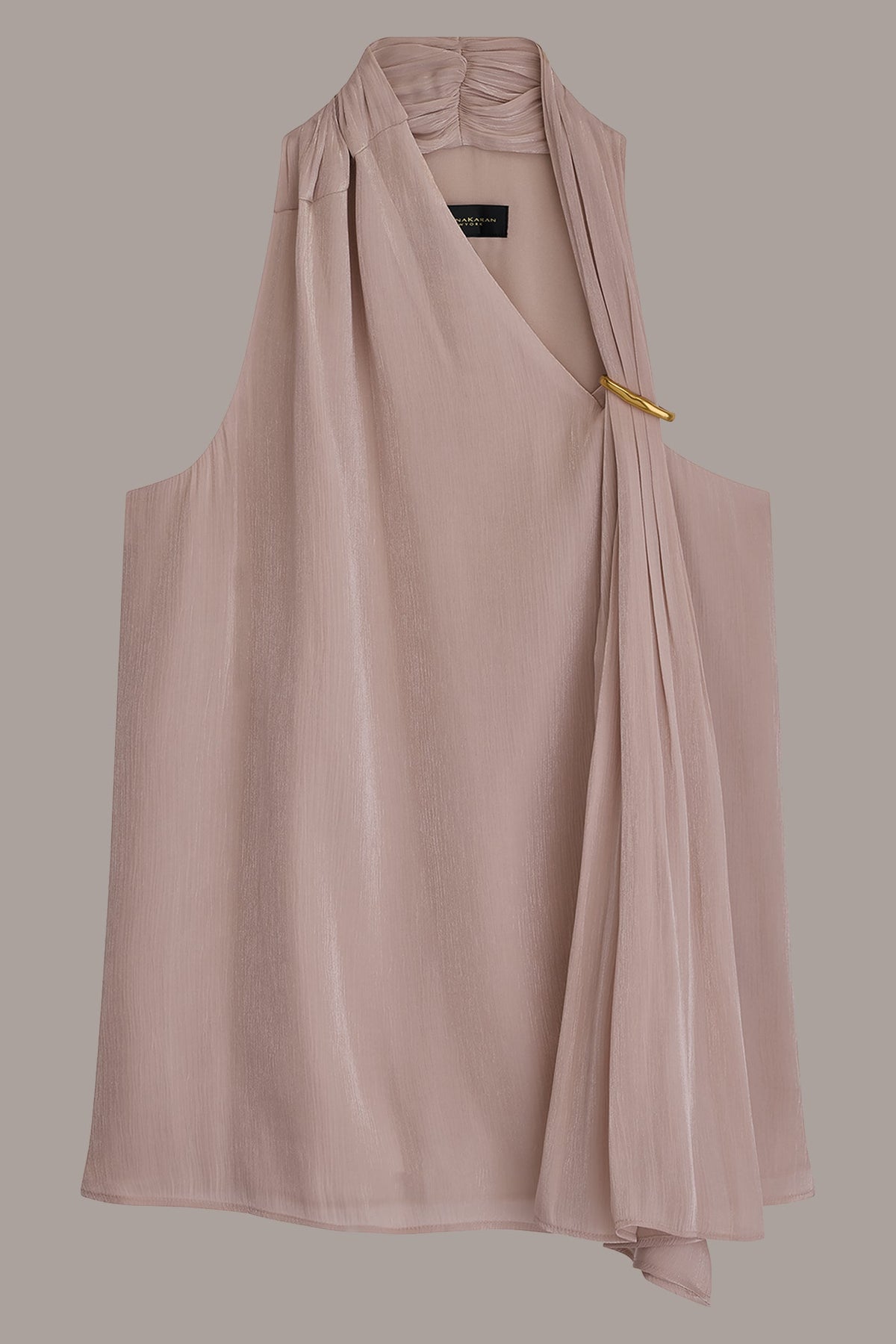 METALLIC ASYMMETRIC SCARF HALTER BLOUSE