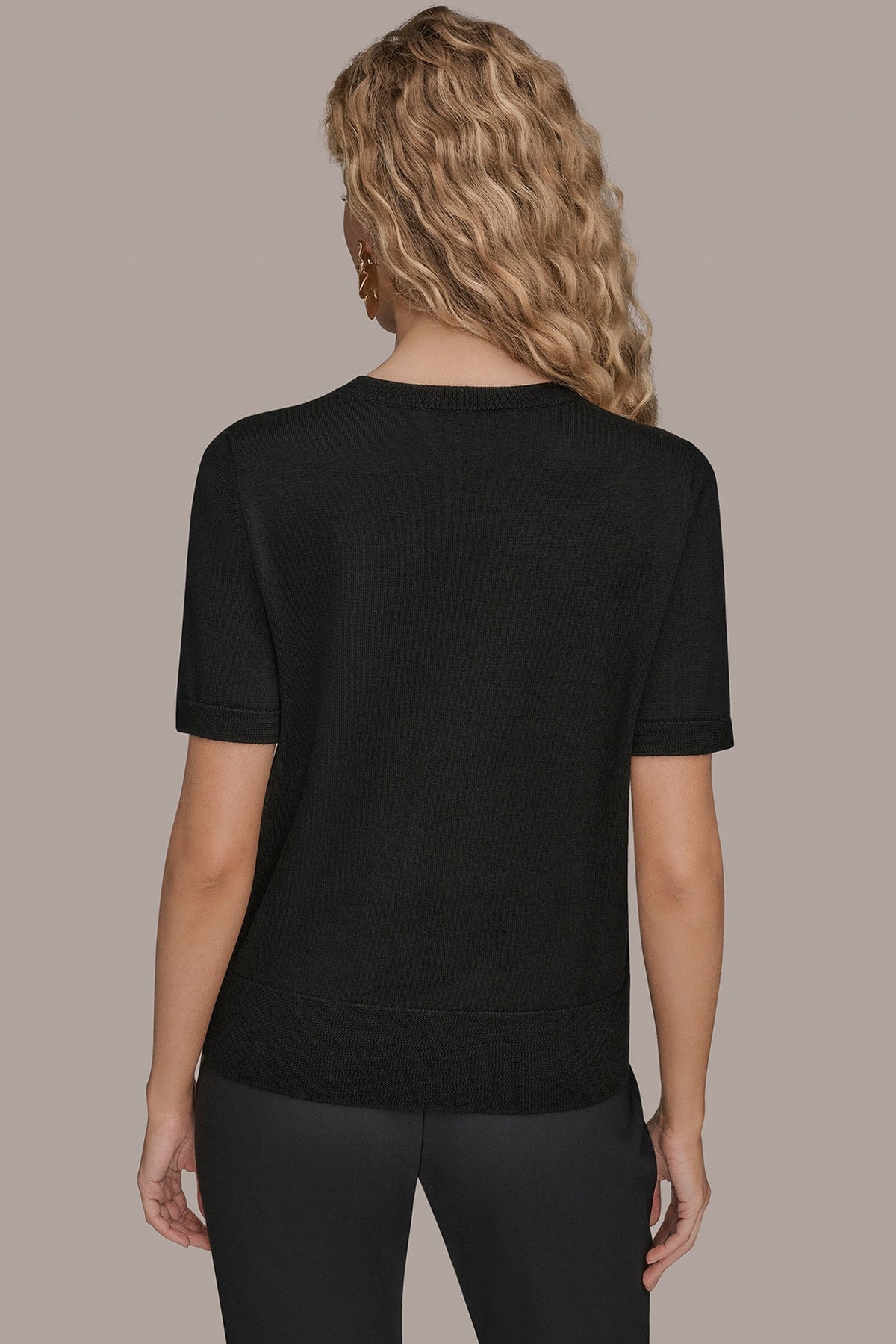 SHORT-SLEEVE FLORAL WOOL SWEATER